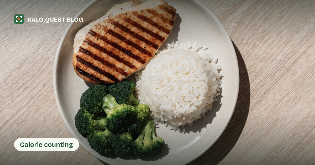 A macro-balanced meal of chicken, rice and vegetables. Kalo.Quest blog.